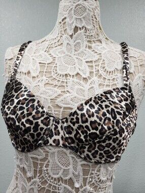 Vintage Hidden Fantasies Leopard Print Satin Underwire Bra  Tan Brown Black